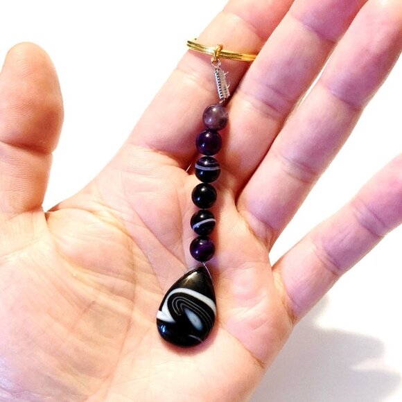 Black Banded Agate & Amethyst Keychain – Grounding & Spiritual Clarity - Picture 7 of 7